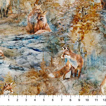 Fox Den Fox Dense Blue Multi Deborah Edwards Melanie Samra Northcott Cotton Fabric NC-DP28332-44