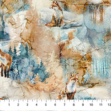 Fox Den Fox Open Beige Multi Deborah Edwards Melanie Samra Northcott Cotton Fabric NC-DP28333-14