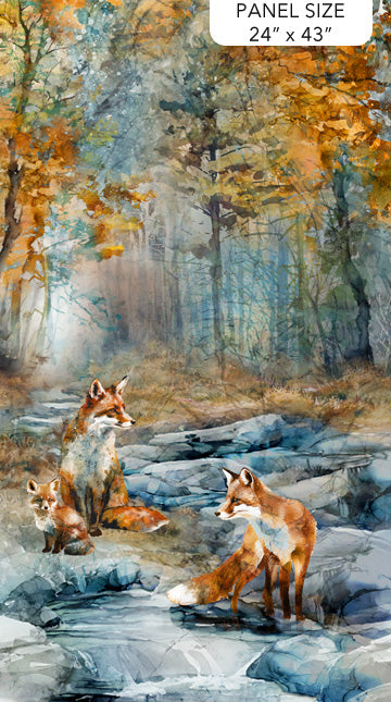 Fox Den Panel 24" Blue Multi Deborah Edwards Melanie Samra Northcott Cotton Fabric NC-DP28330-44