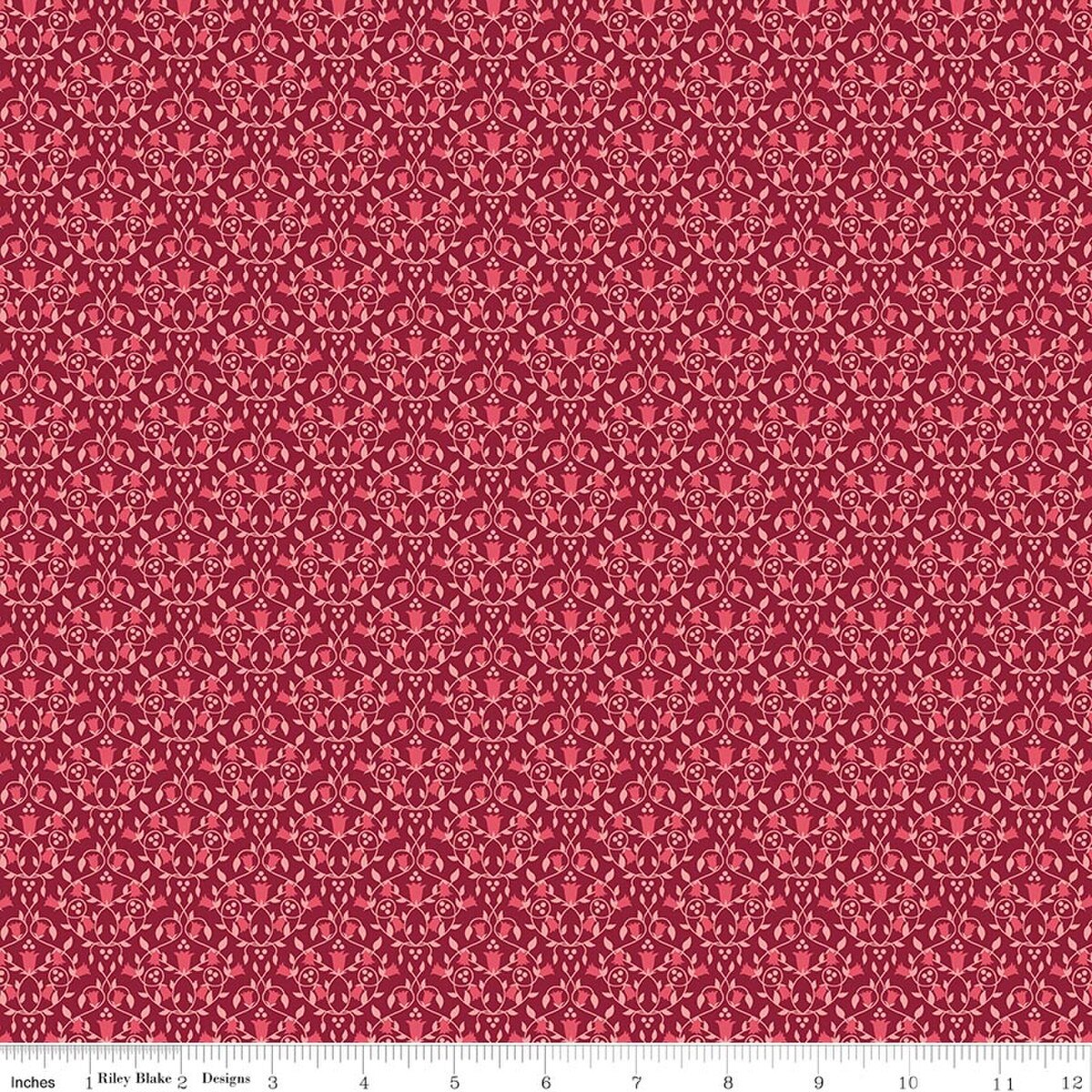 Foxglove Damask Dahlia Red Jill Finley Riley Blake Cotton Fabric RB-C18083-DAHLIARED
