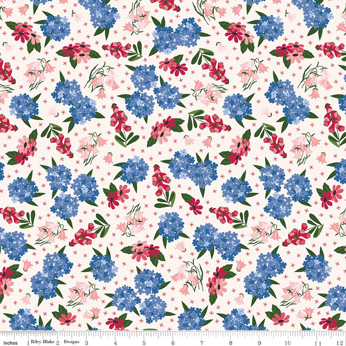 Foxglove Main Floral Cream Jill Finley Riley Blake Cotton Fabric RB-C18080-CREAM