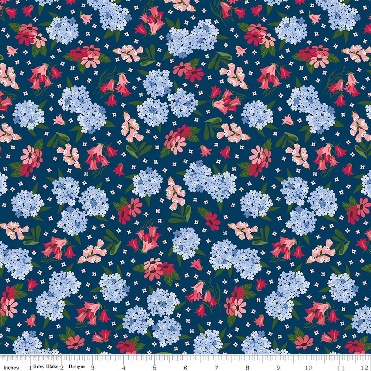 Foxglove Main Floral Oxford Blue Jill Finley Riley Blake Cotton Fabric RB-C18080-OXFORDBLUE