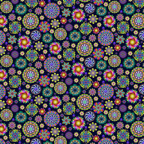 Fractal Forest Medallion Floral Indigo Blue Art Loft Studio E Cotton Fabric SE-7281-77