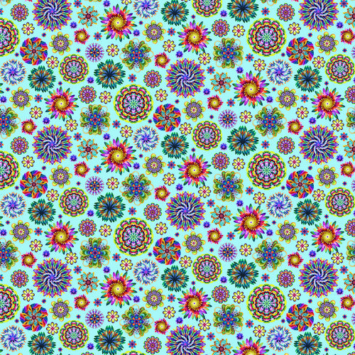 Fractal Forest Medallion Floral Sky Blue Art Loft Studio E Cotton Fabric SE-7281-17