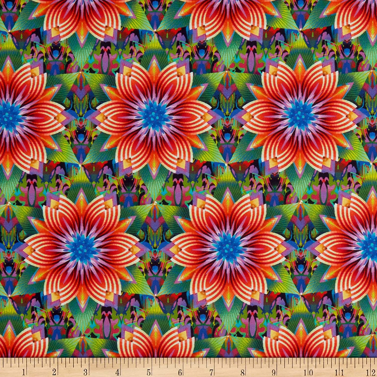 Fractal Flowers Kaleidoscope Floral Geo Indigo Art Loft Studio E Cotton Fabric SE-6633-77