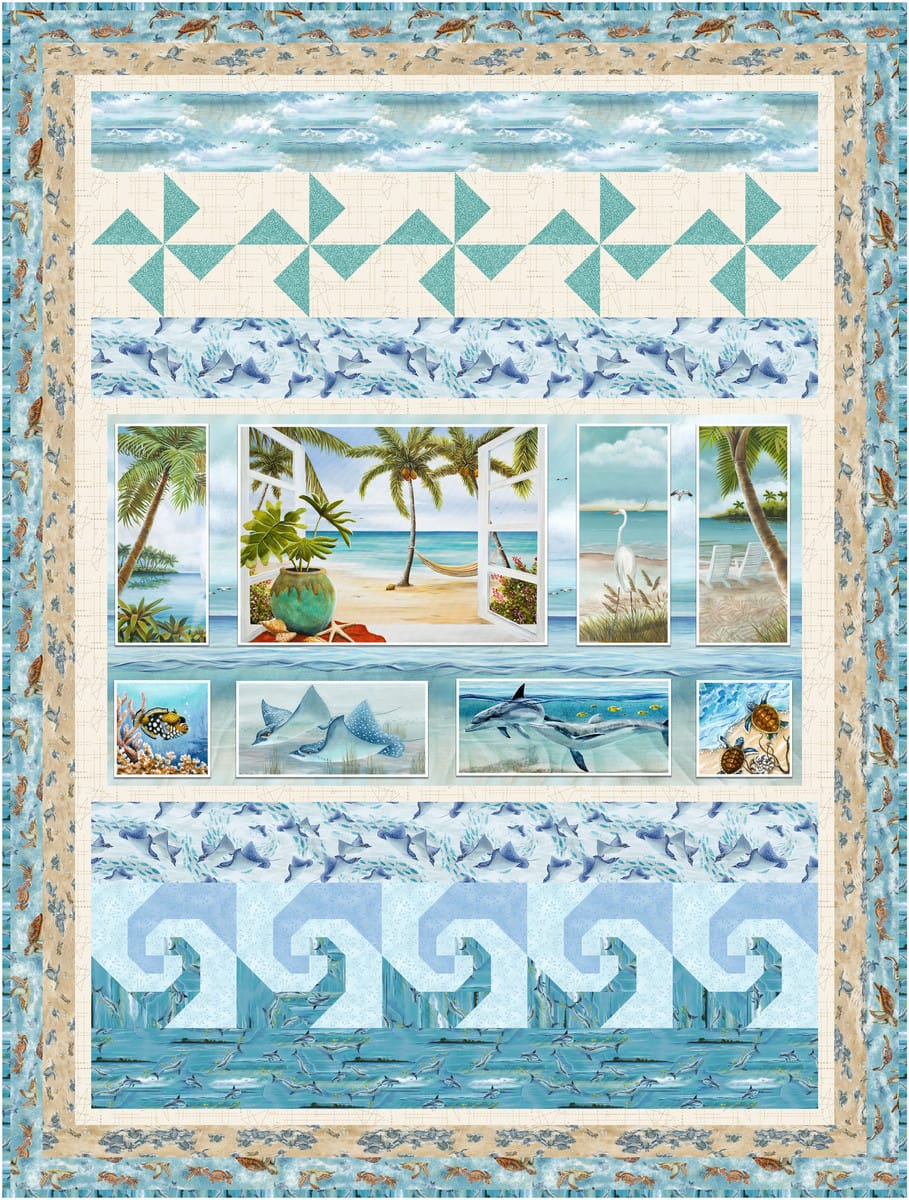 Free Pattern-Sea and Sand Quilt Pattern Window to Paradise Project Henry Glass | US Fabric Shop