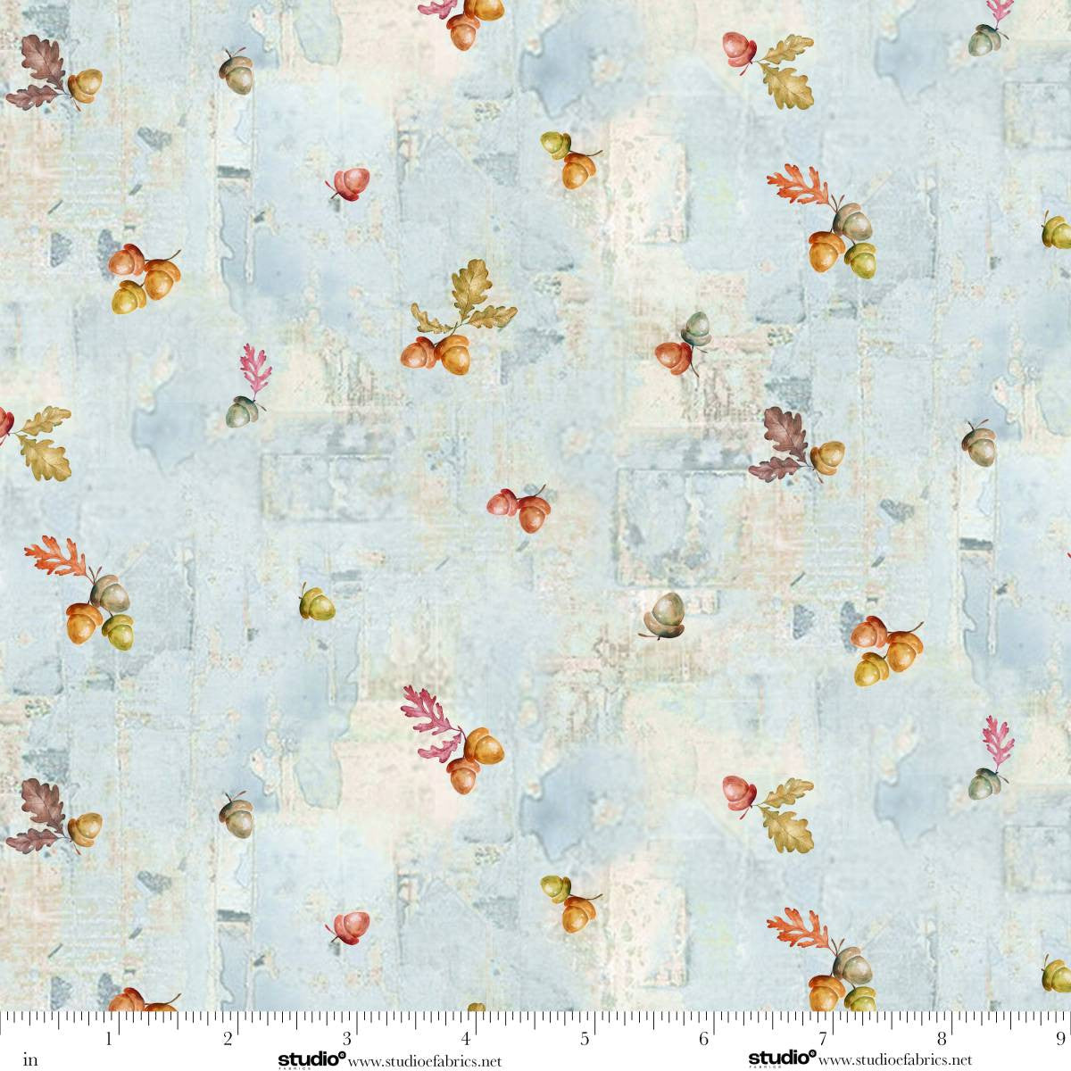 Free Falling Colorful Acorns Ice Blue Brown Funny Girl Studio E Cotton Fabric SE-9023-17