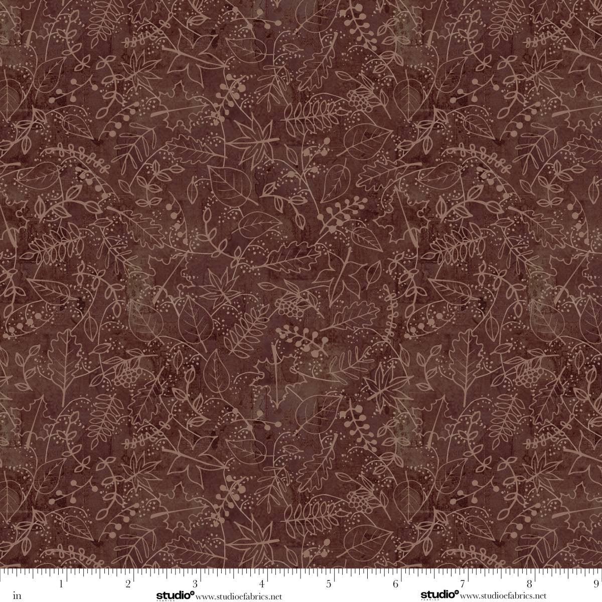 Free Falling Fall Foliage Mocha Brown Funny Girl Studio E Cotton Fabric SE-9025-38