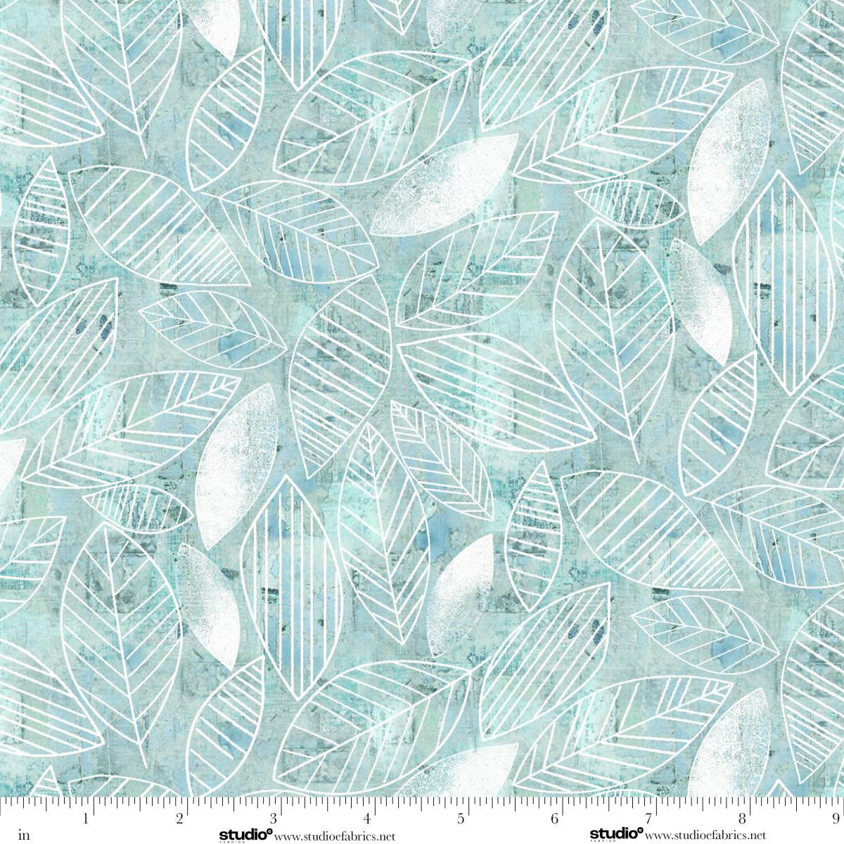 Free Falling Leaf Lines Slate Blue Funny Girl Studio E Cotton Fabric SE-9024-79