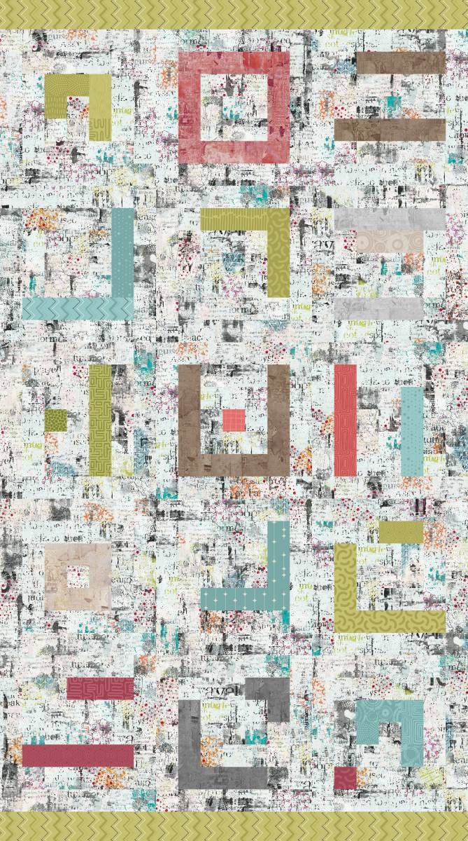 Free Falling Log Cabin Improv Pearl Ivory White Green Funny Girl Studio E Cotton Fabric SE-9029-11 | US Fabric Shop
