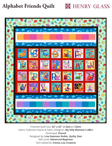 My Very Silly Monster ABCs Alphabet Friends Quilt Pattern Henry Glass-FREE PATTERN