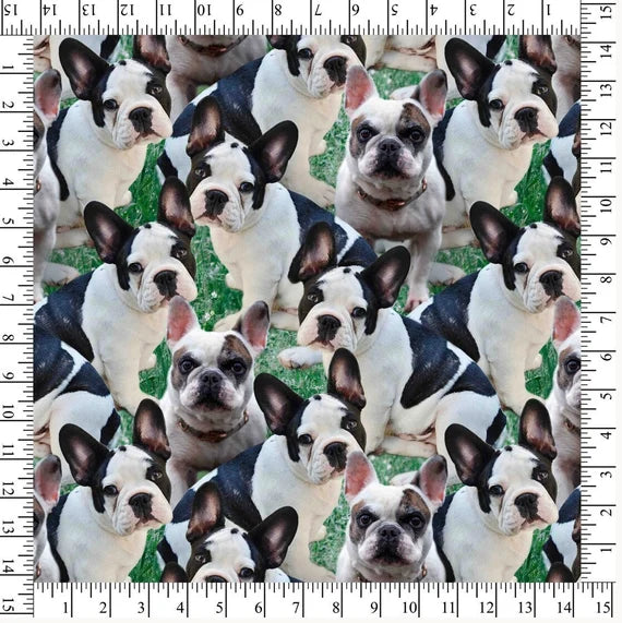 Doggies! Frenchie Bulldog Dog Grass Packed Multi David Textiles Cotton Fabric DT-DX-4267-3C-1
