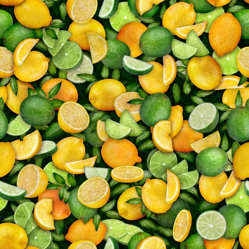 Fresh Lemons Limes Packed Yellow Green Dan Morris Quilting Treasures Cotton Fabric