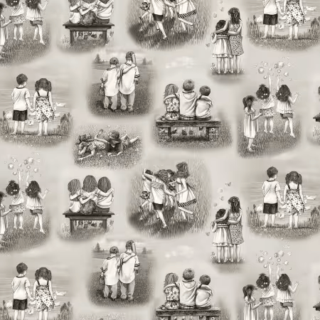 Friends Forever Children Black White Tracy Lizotte Elizabeth's Studio Cotton Fabric ES-4336-BLACKWHITE | US Fabric Shop