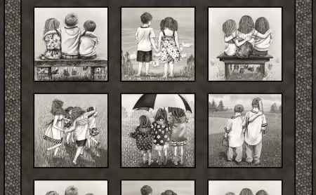 Friends Forever Panel 24" Black White Tracy Lizotte Elizabeth's Studio Cotton Fabric ES-4333-BLACKWHITE | US Fabric Shop