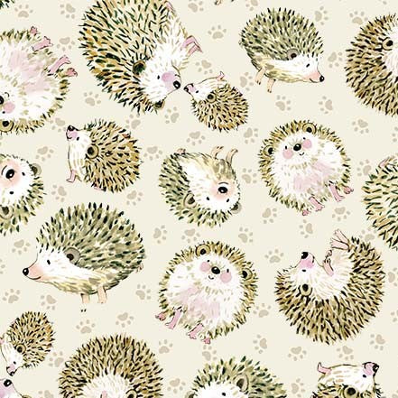 From Little Acorns Hedgehog Cream Louise Nisbet Michael Miller Cotton Fabric MM-DDC12423-CREM-D
