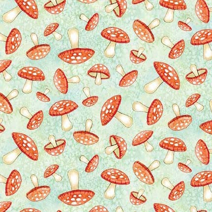From Little Acorns Woodland Toadstools Mushrooms Mist Louise Nisbet Michael Miller Cotton Fabric MM-DDC12418-MIST-D