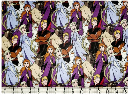 Frozen Anna Elsa Olaf Friends Packed Disney Springs Creative Cotton Fabric SC-69666