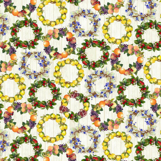 Fruit Thought Fruit Wreaths Ivory Cream Blank Quilting Cotton Fabric