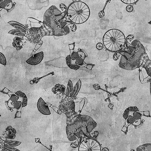 Full Steam Ahead Silhouettes Light Gray Urban Essence Designs Blank Quilting Cotton Fabric