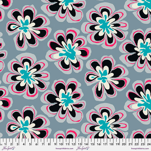 Funky Flora Grey Brandon Mably February 2023 Kaffe Fassett Collective Free Spirit Cotton fabric FS-PWBM011.GREY