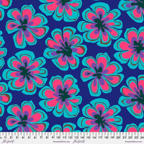 Funky Flora Indigo Brandon Mably February 2023 Kaffe Fassett Collective Free Spirit Cotton fabric FS-PWBM011.INDIGO