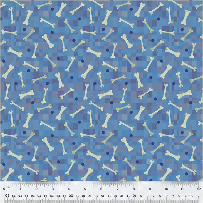 Fur-ever Friends Fetch Bone Blue Gareth Lucas Windham Cotton Fabric WF-54533D-5