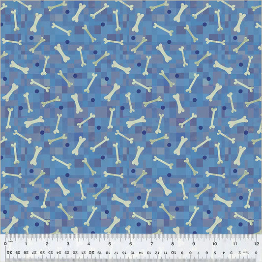 Fur-ever Friends Fetch Bone Blue Gareth Lucas Windham Cotton Fabric WF-54533D-5