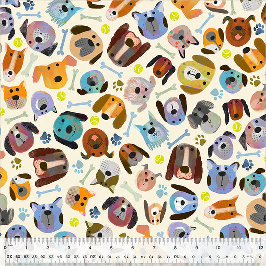 Fur-ever Friends Man's Best Friend Dog Ivory Cream Gareth Lucas Windham Cotton Fabric WF-54531D-3