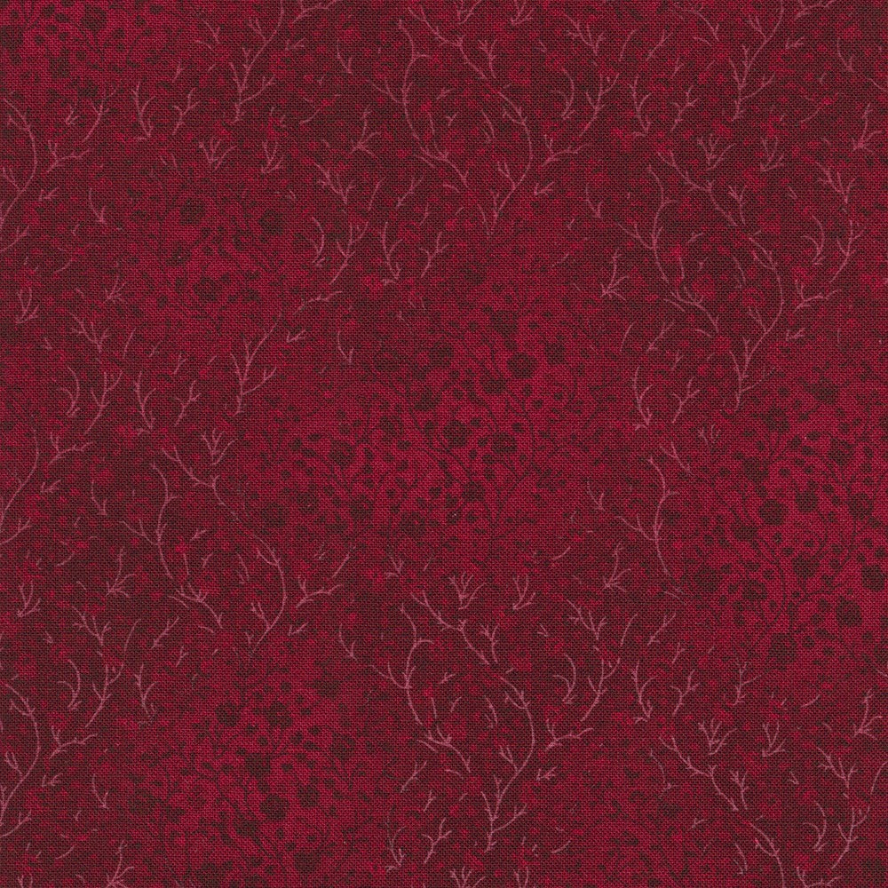 Fusions Cherry Red Floral Leaf Branch Robert Kaufman Cotton Fabric