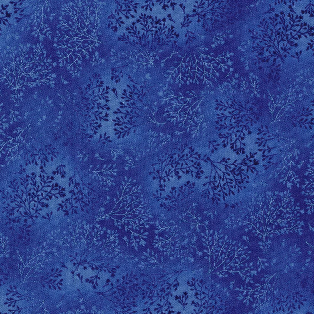 Fusions Cobalt Blue Leaf Branch Floral Robert Kaufman Cotton Fabric RK-EYJ-5573-72