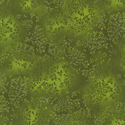 Fusions Olive Green Floral Leaf Branch Robert Kaufman Cotton Fabric