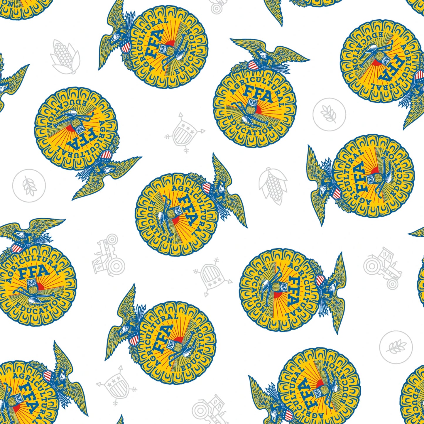 FFA Forever Blue 2 Badge White Riley Blake Designs Cotton Fabric RB-C15850-WHITE