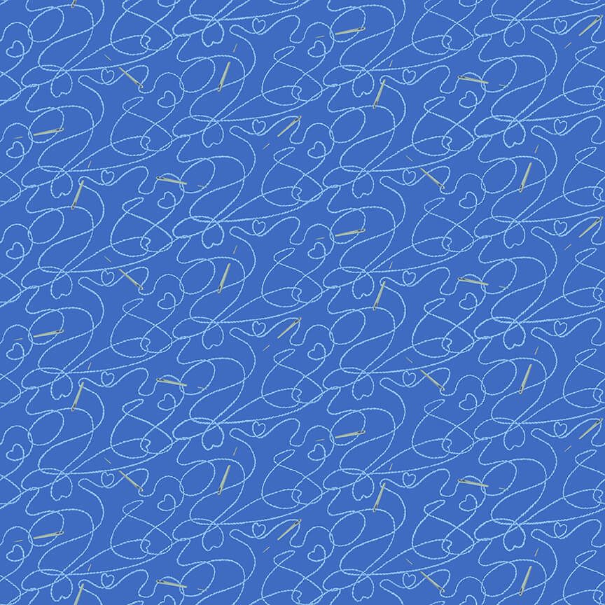 Just Sew Happy Stitch and Needle Blue Jane Alison Henry Glass Cotton Fabric HG-488-77-Blue