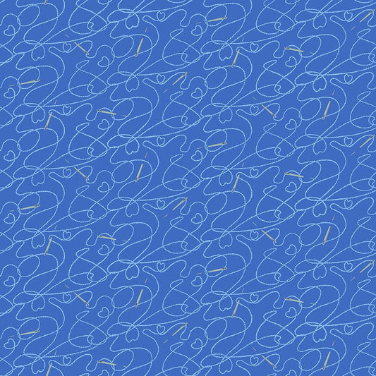Just Sew Happy Stitch and Needle Blue Jane Alison Henry Glass Cotton Fabric HG-488-77-Blue