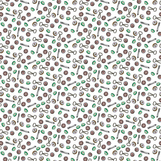 Game Night Bottle Cap Opener White Ninette Parisi Henry Glass Cotton Fabric HG-701-01