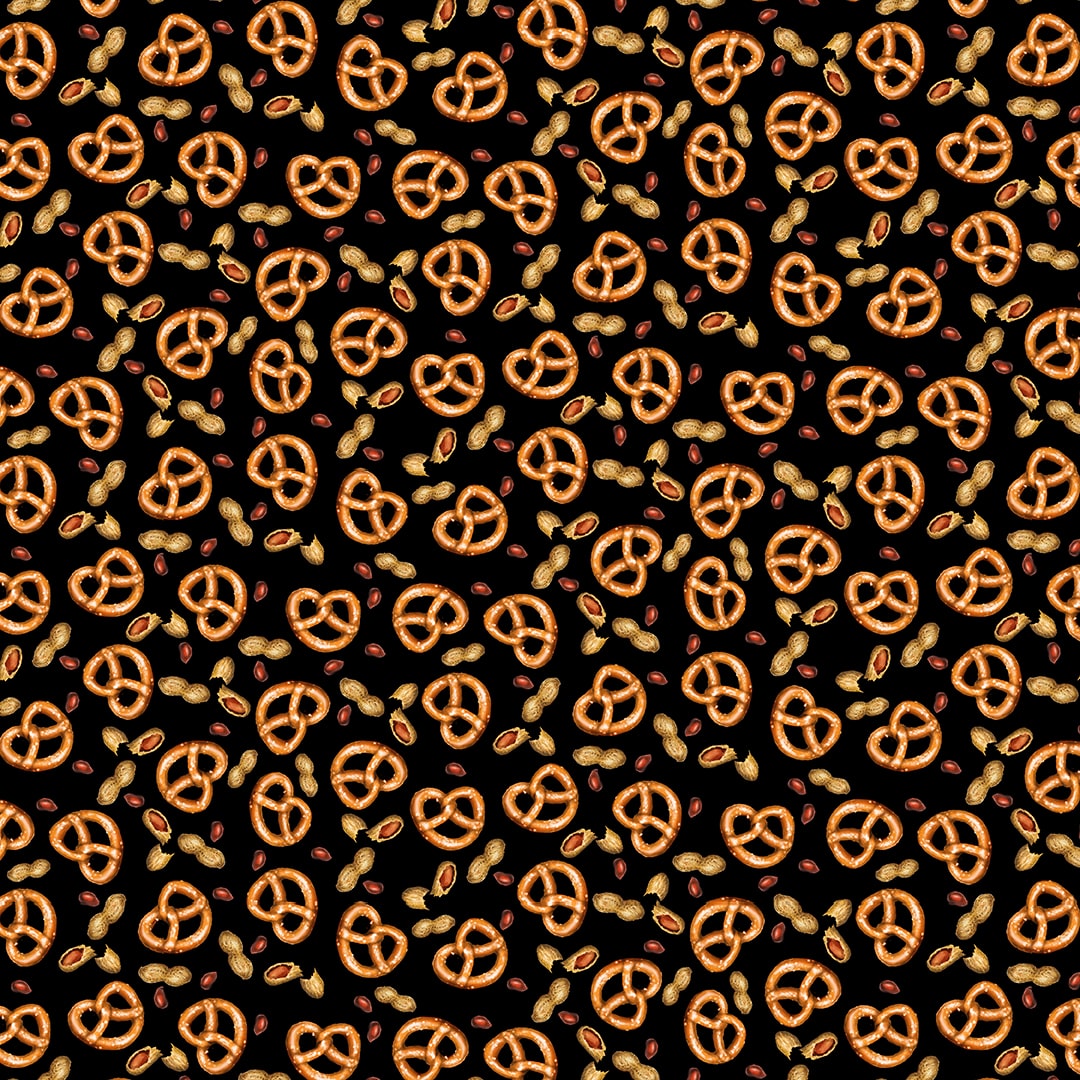 Game Night Pretzels Peanuts Black Ninette Parisi Henry Glass Cotton Fabric