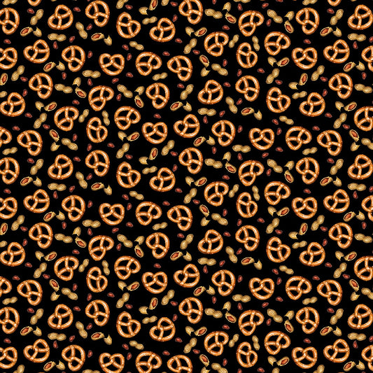 Game Night Pretzels Peanuts Black Ninette Parisi Henry Glass Cotton Fabric