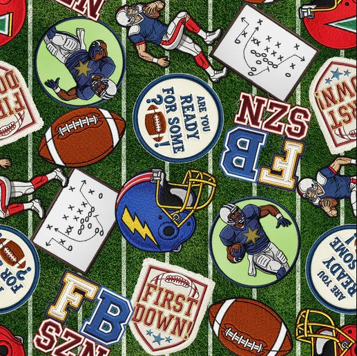Game On Football Patches Green Sykel Enterprises Cotton Fabric SYK-10557-FOOT