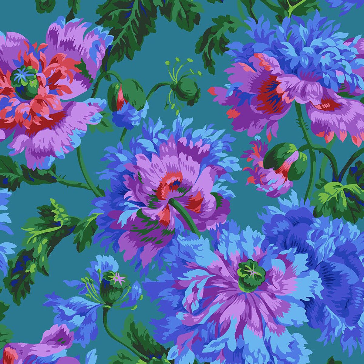 Garden Party Blue Philip Jacobs February 2024 Kaffe Fassett Collective Free Spirit Cotton Fabric FS-PWPJ020.Blue