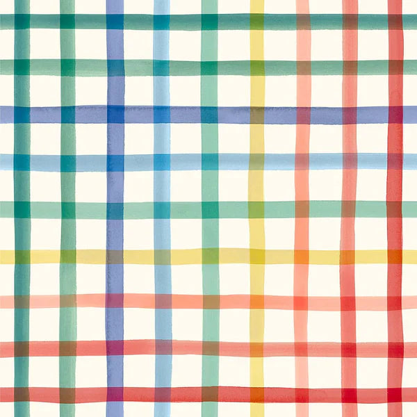 Garden Explorer Kids Picnic Gingham Garden White Multi Wee Blue Bell Lewis & Irene Cotton Fabric LI-WB022