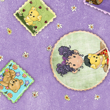 Garden Girls Tossed Girl Patches Lavender Ninette Parisi Quilting Treasures Cotton Fabric