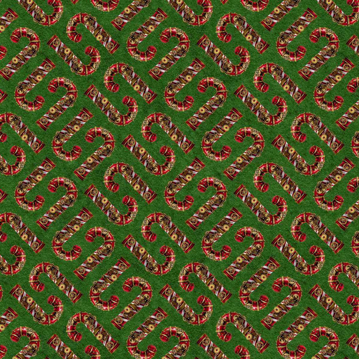 Gears & Garland Steampunk Candy Canes Green Urban Essence Blank Quilting Cotton Fabric BQ-4825-66 | US Fabric Shop