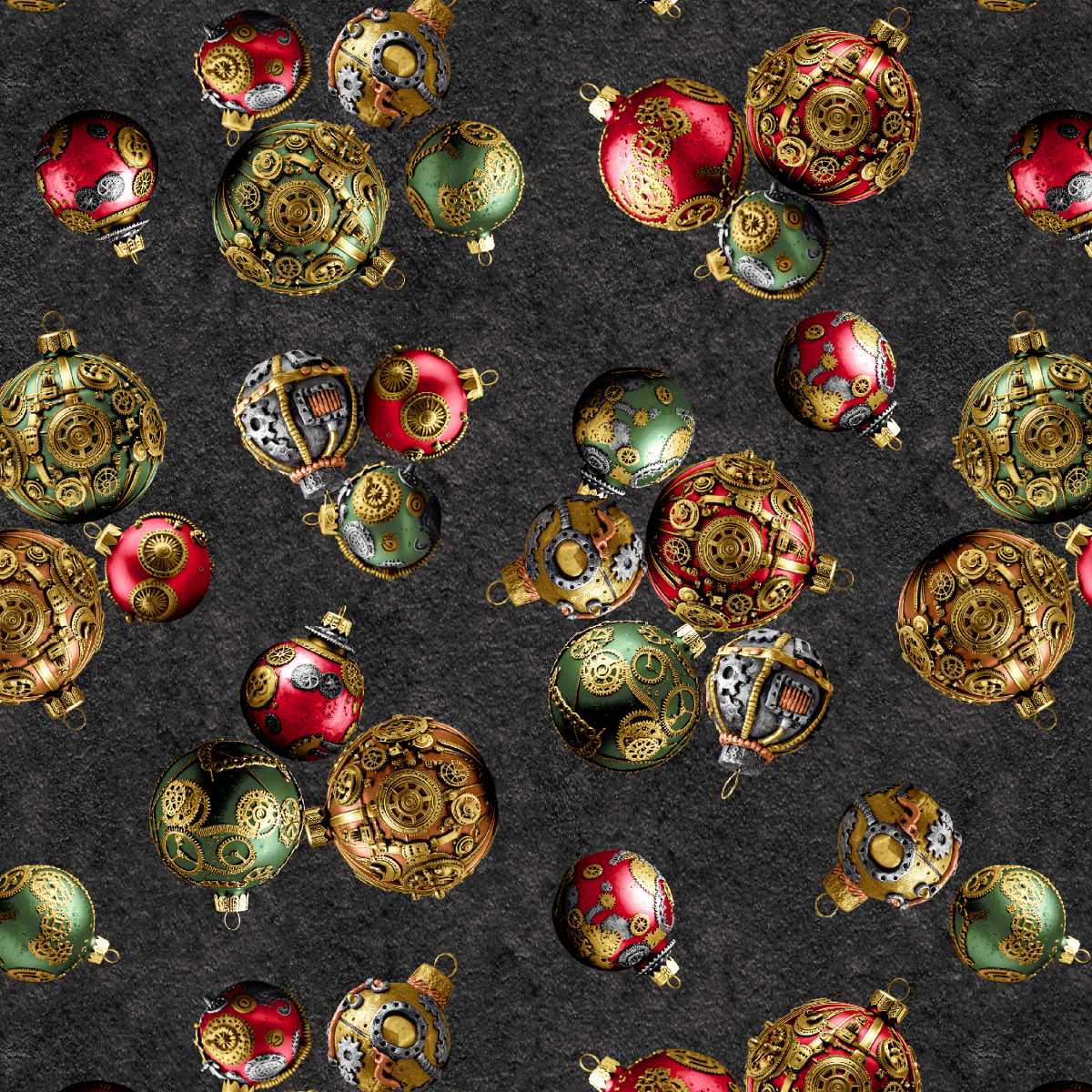 Gears & Garland Steampunk Christmas Ornaments Black Urban Essence Blank Quilting Cotton Fabric BQ-4823-99 | US Fabric Shop