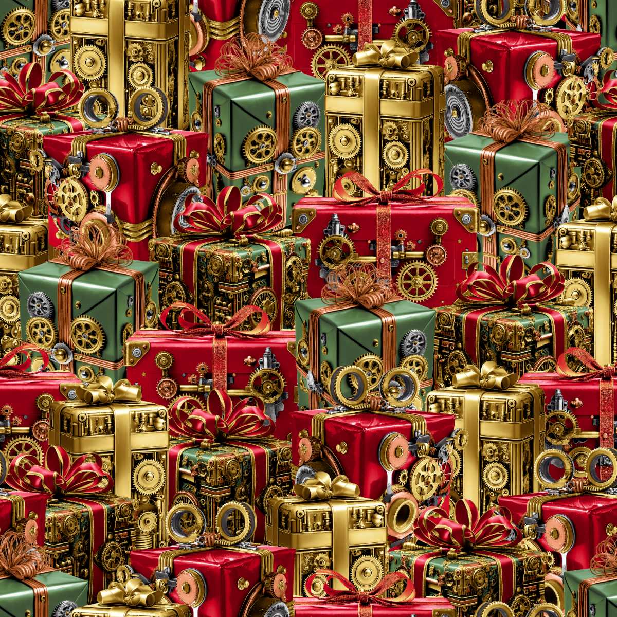Gears & Garland Steampunk Christmas Presents Red Urban Essence Blank Quilting Cotton Fabric BQ-4817-88 | US Fabric Shop
