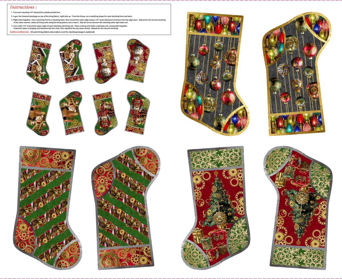 Gears & Garland Steampunk Christmas Stockings Panel 36" Urban Essence Blank Quilting Cotton Fabric BQ-4832P-88 | US Fabric Shop