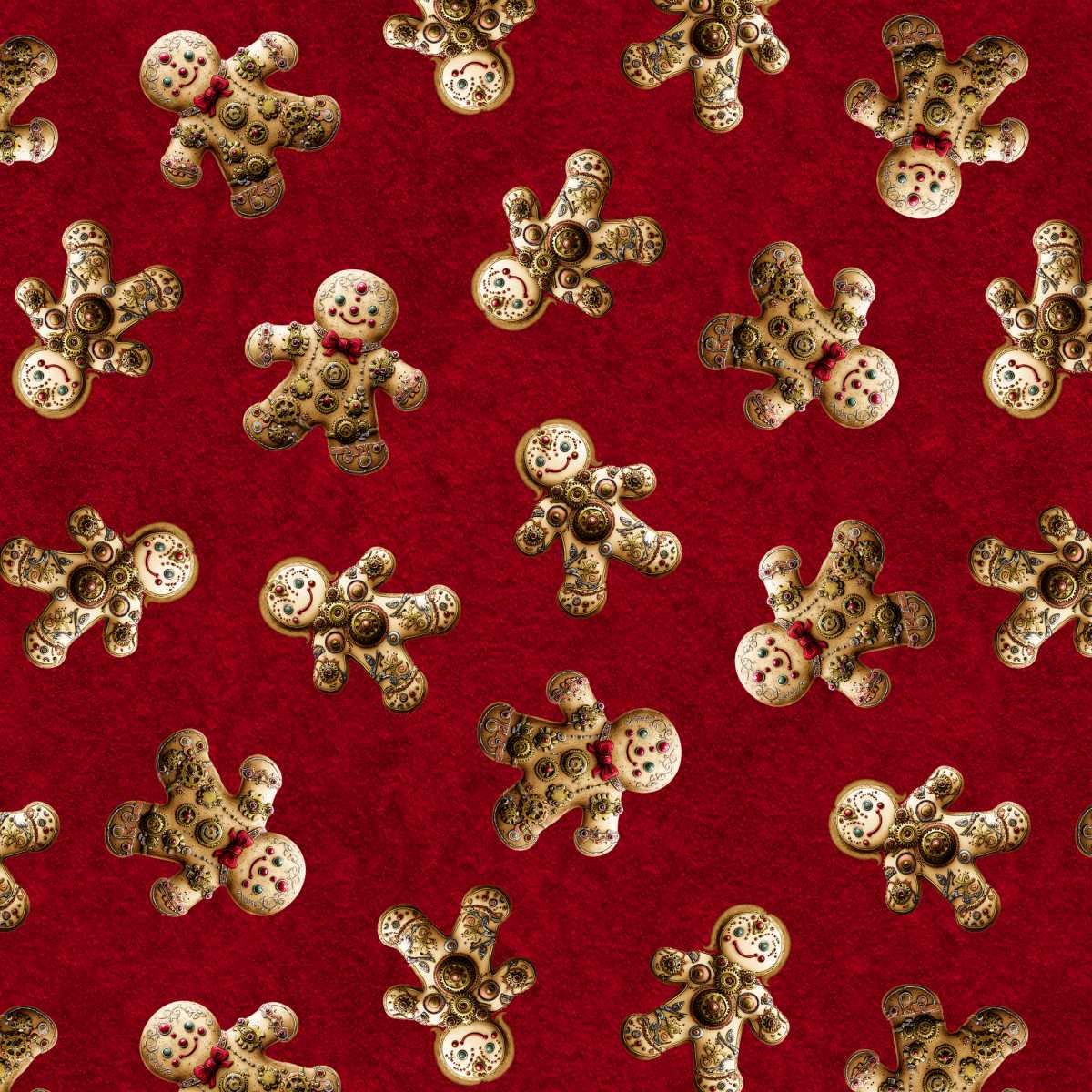 Gears & Garland Steampunk Gingerbread Men Red Urban Essence Blank Quilting Cotton Fabric BQ-4827-88 | US Fabric Shop