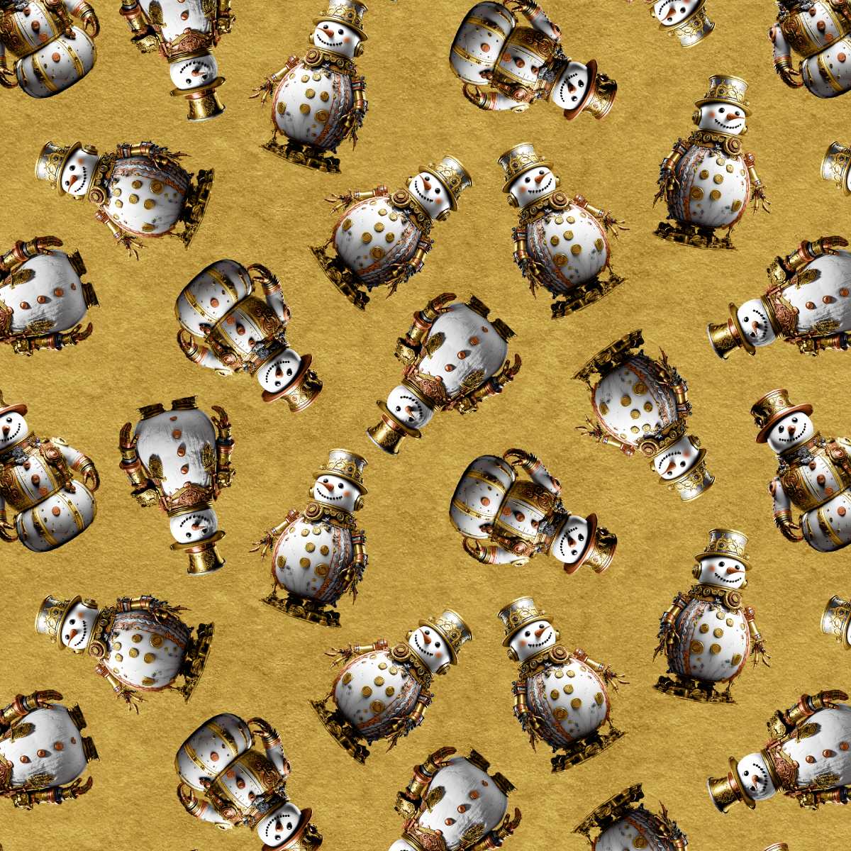 Gears & Garland Steampunk Snowmen Gold Urban Essence Blank Quilting Cotton Fabric BQ-4822-30 | US Fabric Shop