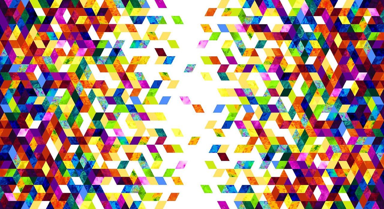 Geofetti II Cubes Rising Border Panel 24" White Multi Art Loft Studio E Cotton Fabric