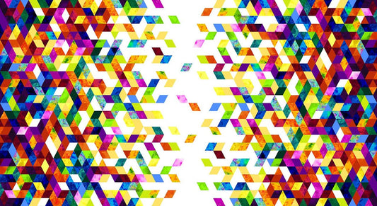 Geofetti II Cubes Rising Border Panel 24" White Multi Art Loft  Studio E Cotton Fabric